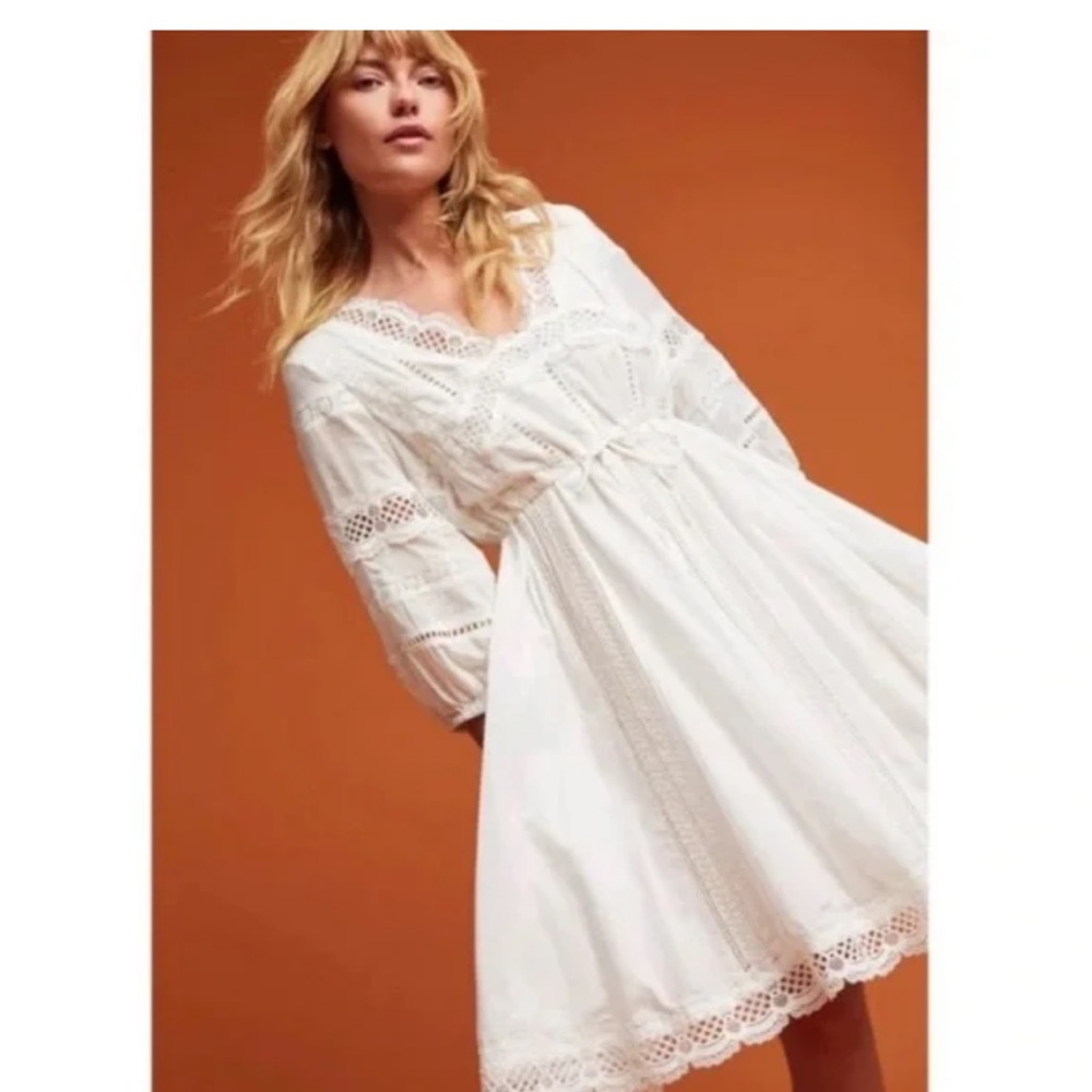 Anthropologie White Eyelet Lace Boho Dress